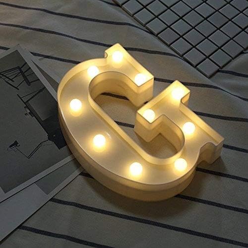 LED Letter Lights, DIY 26 Letters Alphabet A-Z Plastic Lamp Lighting Up Words Sign White Décor for Birthday Wedding Party Bar Bedroom Wall Hanging Decoration (Letter-G)