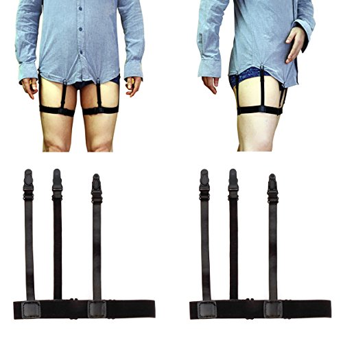 FEESHOW Adjustable Anti-wrinkle Uniform Dress Shirt Stays Garter Belts with Non-slip Locking Clamps (Plastic Clip)