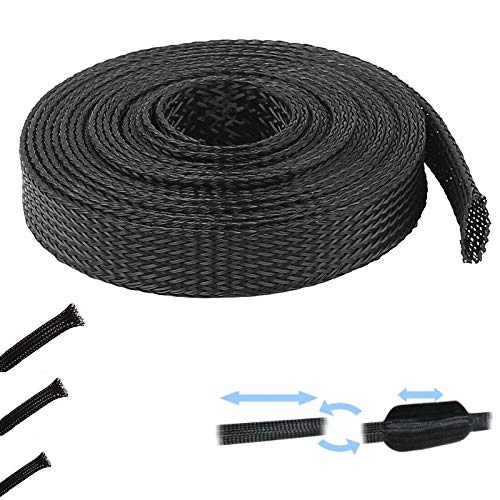 1M BLACK EXPANDABLE BRAIDED SLEEVE 1/8" 1/4" 1/3" 1/2" 3/4" 1" 2" ELECTRICAL OUTER SHEATH WIRE CABLE PROTECTION (1/2" (12mm > 22mm)) — image 1