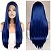 Blue Lace Front Wig with Natural Hairline, Middle Part Full Density Silky Synthetic Long Straight Blue Wigs For Women 28 inches