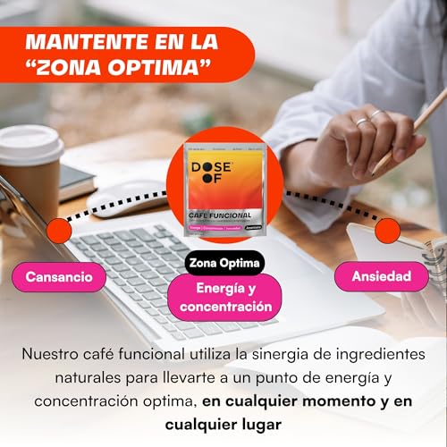 DOSE OF | Café con Hongos Adaptógenos | Mushroom Coffee Soluble | Melena de León 500mg, Chaga 500mg y L-Teanina 200mg | Energía y Concentración | Nootropico Natural | 30 Porciones | Sin Sellos