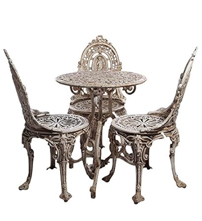 Karara Mujassme Victorian Style Antique Rusted White Garden Outdoor Cast Aluminium Set (3 Chairs And 1 Tables)