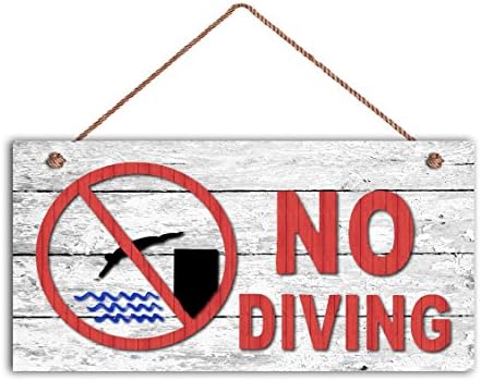 Augus Church NO DIVING Sign, Swimming Pool Sign, Pool Gate Sign, Weatherproof, 5" x 10" Sign, Weathered Wood Design, Lake Sign.