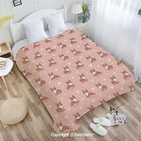 PUTIEN Unique Rectangular Flannel Blanket Cute Little Corgi Jumping Running and Standing Cartoon Hearts Background Blanket for Home(59Wx78L)