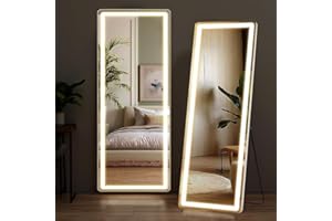NEWBULIG Full Length Mirror with Stand 21"×64", LED Light Floor Standing with 3 Color Lighting for Bedroom Body Hanging Modern Simple Home Decor Wall Living Room Cloakroom