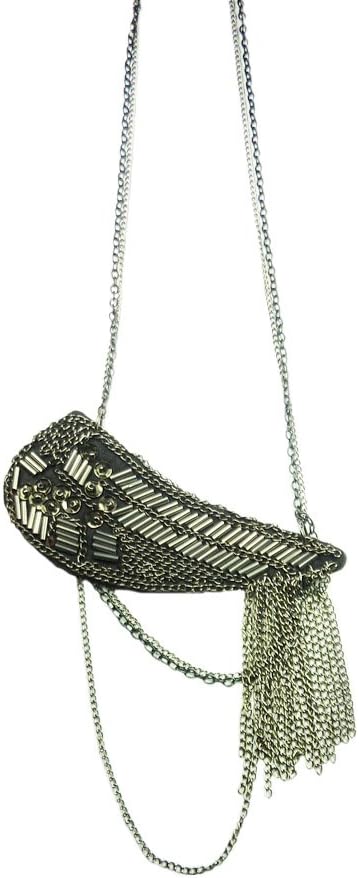 TdZ Edgy Fashion Beaded Wing Patch & Chain Necklace