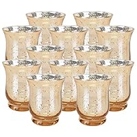Just Artifacts Mercury Glass Hurricane Votive Candle Holder 3.5-Inch (12pcs, Speckled Gold) - Mercury Glass Votive Tealight Candle Holders for Weddings, Parties and Home Décor