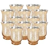 Just Artifacts Mercury Glass Hurricane Votive Candle Holder 3.5-Inch (12pcs, Speckled Gold) - Mercury Glass Votive Tealight Candle Holders for Weddings, Parties and Home D&eacute;cor