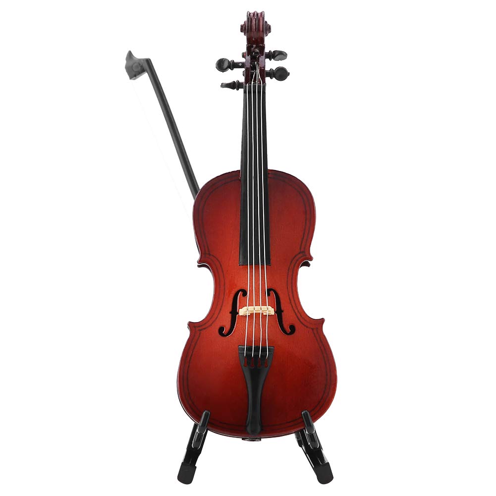 Photo 1 of Miniature Cello, 5.5in Mini Cello Model with Stand Wooden Musical Instrument Model Hobby Collectibles Home Ornaments