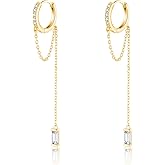 Reffeer 925 Sterling Silver CZ Chain Hoop Earrings Dangle for Women Teens Dangle Earrings Chain Drop Earrings Huggie