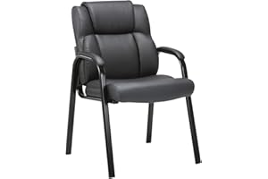 CLATINA Guest Chair-Black Leather Reception Chair with Padded Armrest Backrest, Soft Executive Side Chair for Meeting Conference Waiting Room Stationary(1pc,275ibs,Legs)