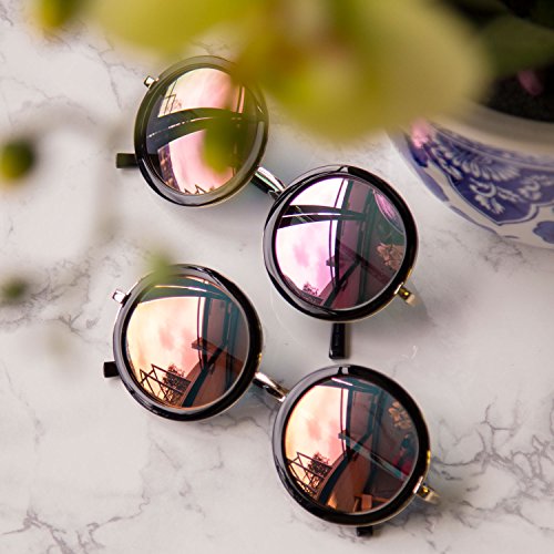 SUNLOUNGER Womens UV400 Vintage Retro Sunglasses - Gradient Purple Lens on Gold & Black Frame