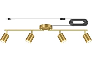 Track Lighting Plug in, LED Track Lighting Fixtures Ceiling Kit, Gold 4-Light Ceiling Light Plug-in, Wall Light with 14.8ft P