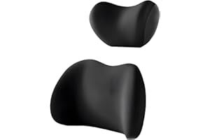 Atlodas Car Headrest & Lumbar Support Cushion, Car Lumbar Support Pillow and Car Neck Pillow Kit, Ergonomic Car Seat Headrest & Lumbar Cushion with Adjustable Strap for Neck Back Pain Relief (Black)