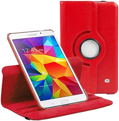 Multi Function Samsung Galaxy Tab 4 8.0 Case SM-T330 8 inch Tablet PU Leather 360 Degree Rotating Smart Case Cover with Auto Sleep/Wake Feature for Samsung Galaxy Tab 4 8" 8-inch T330 T335 Tablet + Screen Protector + Stylus Pen - Color Red
