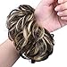 REECHO Women's Thick 2PCS Curly Wavy Updo Hair Bun Extensions Messy Hairpieces - Dark Brown with Light Blonde Highlights