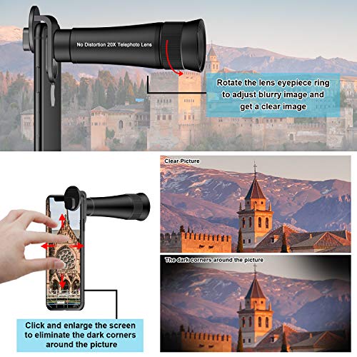 Cell Phone Telephoto Lens, TODI 20X 4K HD Clip-On iPhone Camera Lens Manual Telescope Lens with No Distortion, Compatible iPhone, Samsung, iPad and Most Smartphones - Thumbnail 4