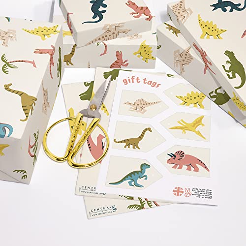 CENTRAL 23 Dinosaur Wrapping Paper for Kids 6 Sheets of Gift Wrap and