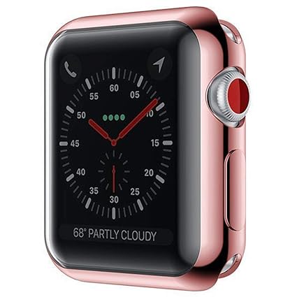 Hankn Compatible with Apple Watch Screen Protector Rose Gold 38mm, All-Around Plated Soft TPU Full Front Bumper Shock-Proof Smartwatch Screen ...