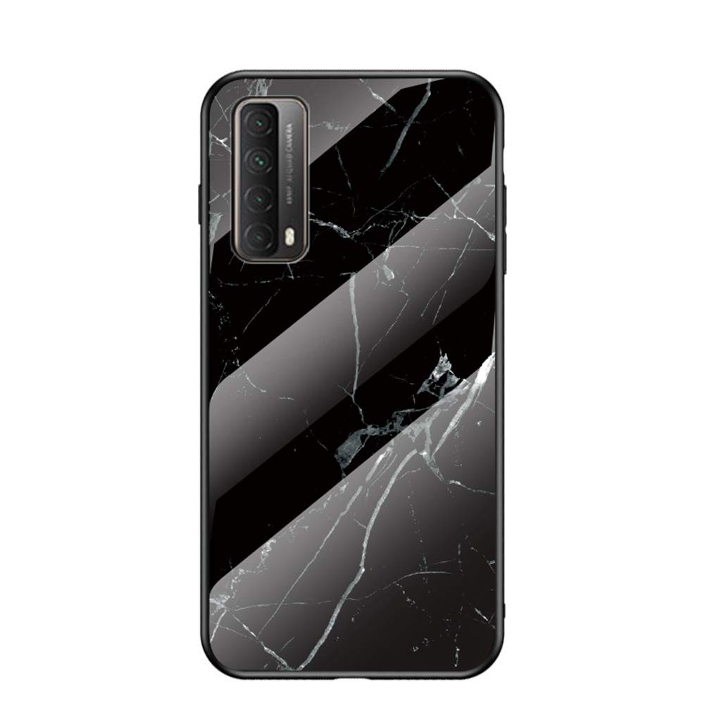 MingMing Marble Case for Huawei Y7a/P smart 2021 Marble Clear Tempered Glass Case Soft Silicone Phone Cover Compatible with Huawei Y7a/P smart 2021 (Black White)