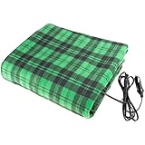 Electric Car Blanket- Heated 12 Volt Fleece Travel Throw for Car and RV-Great for Cold Weather, Tailgating, and Emergency Kits by Stalwart-GREEN/BLACK