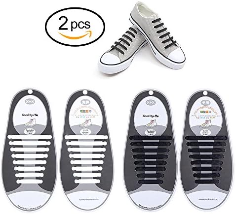 ZLF 2 Pack of Elastic No-Tie Shoelaces Waterproof Silicone Rubber Laces for Sneakers Athlets Casual Use Adults Black+White