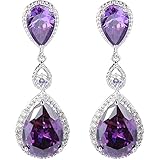 EVER FAITH Silver-Tone Cubic Zirconia February Birthstone Tear Drop Dangle Earrings Purple