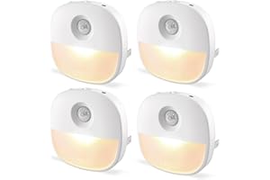 Lyridz Motion Sensor Night Light Indoor, Plug in Night Light with Dusk to Dawn Sensor, 1-50 lm Dimmable LED Night Lights Plug Into Wall for Stairs, Garage, Bathroom, Hallway, Toilet, (4 Pack)