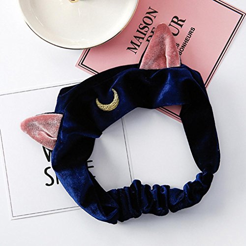 FTXJ Cute Cat Ear Hair Band For Women Wash Face Makeup Running Sport (Blue)