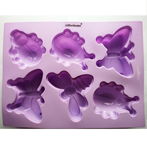 Allforhome 6 Insect Butterfly dragonfly Silicone Cake Baking Mold Cake Pans Muffin Cups Handmade Bath Bomb Soap Chocolate Molds