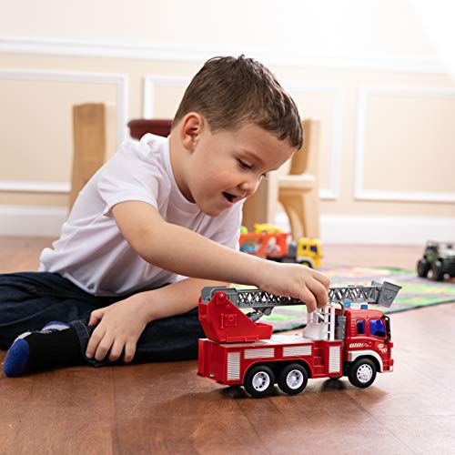 Toy To Enjoy Fire Engine Truck with Helicopter Toy - Light & Sound Effects - Friction Powered Wheels - Heavy Duty Plastic Toy for Kids & Children - Emergency Rescue Vehicle - Thumbnail 4