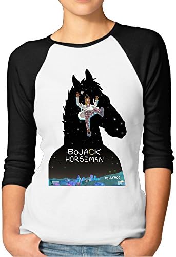 MAYOYIAII Women's BoJack Horseman 3/4 Sleeve Baseball T Shirts Black