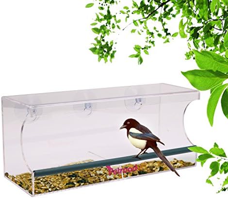 Petroad Window Bird Feeder, Installed by 3 Extra Strong Cups, Double Seed Tray, 100% See-Through Acrylic Material