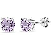 Sterling Silver Birthstone Earrings for Women, Genuine or Synthetic Gemstone 6mm Round Solitaire Stud Earring for Bridesmaids