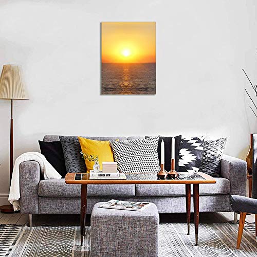 Open Sea Sunset Wall Art for Living Room Decor Framed Sun Falling on Wide Water Painting Sunshine Glow from The Ripples Picture Dusk Seascape Picture Prints (12 x 16 Inch)