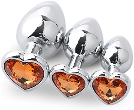 Ebucks 3 Pcs 3 Size Heart Shaped Base With Jewelry Birth Stone Butt-Anal-Play Rose Jewel Filrt Toys - Super Stimulation Temptation Anal Toys … (Gold)