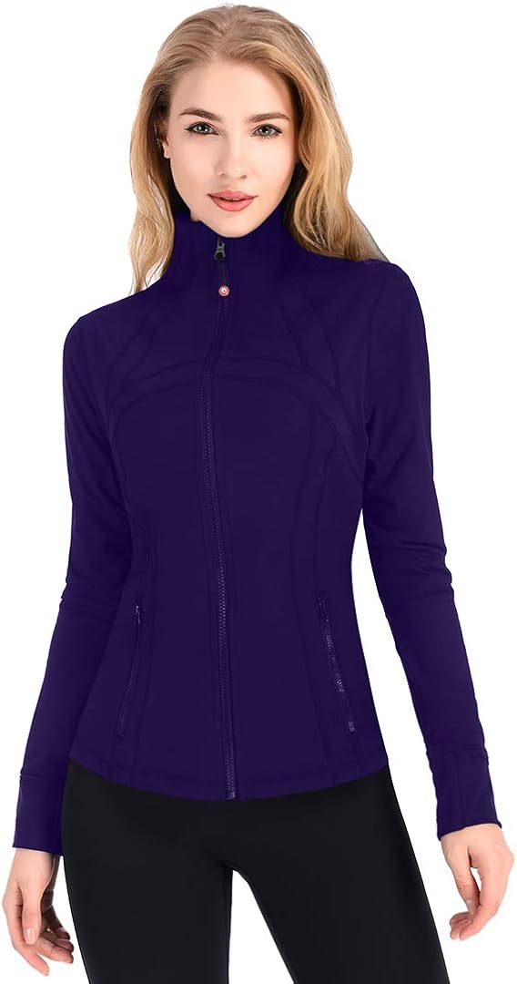 qualidyne Womens Sports Running Yoga Jacket Slim Fit Full Zip Track Jacket Turtleneck Workout Jacket: Clothing