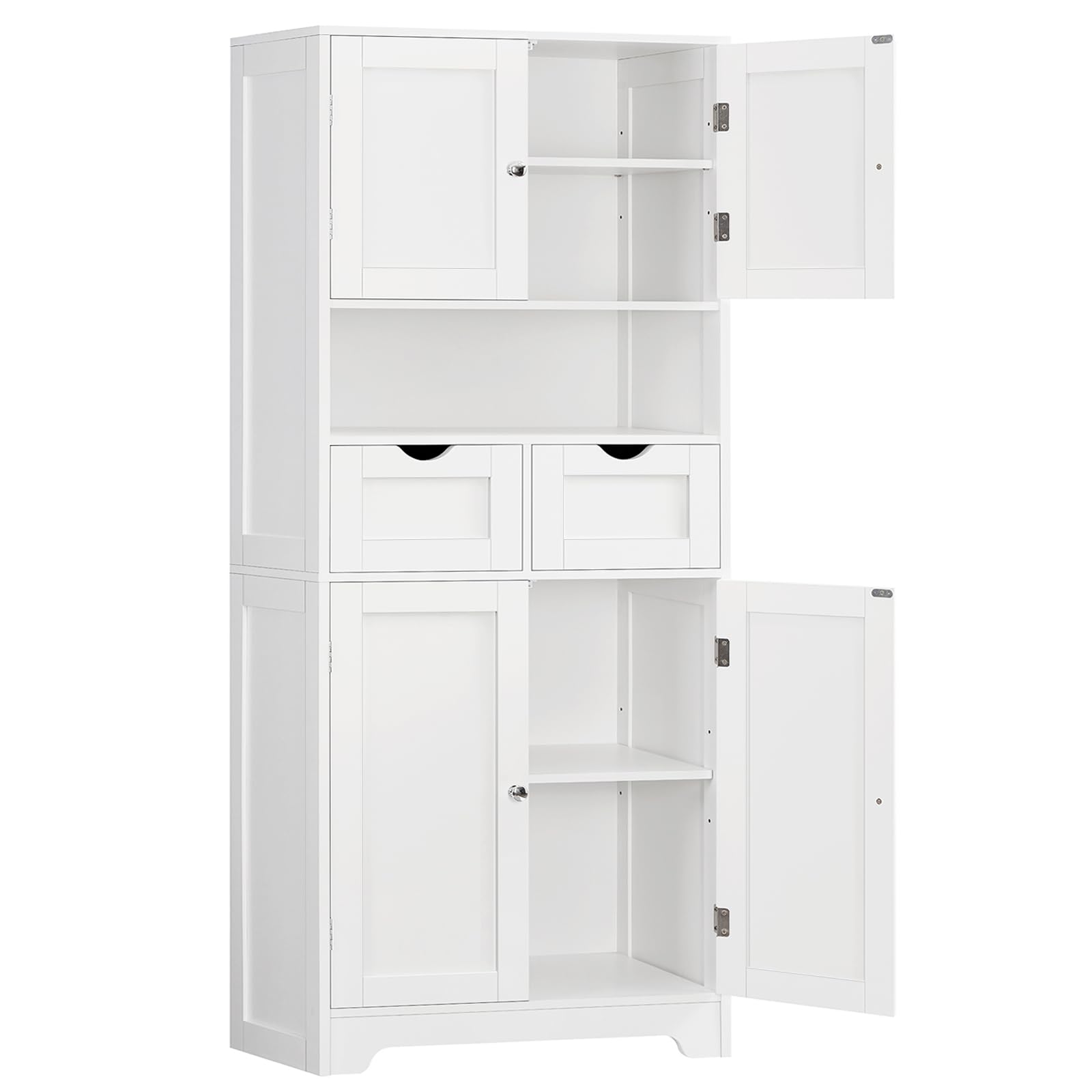 TEENFON 57.8" H Tall Bathroom Storage Cabinet with 4 Doors & 2 Adjustable Shelves, Freestanding Bathroom Cabinet with 2 Drawers, Kitchen Cabinets & Pantry, Cupboard for Kitchen, Dining Room, White