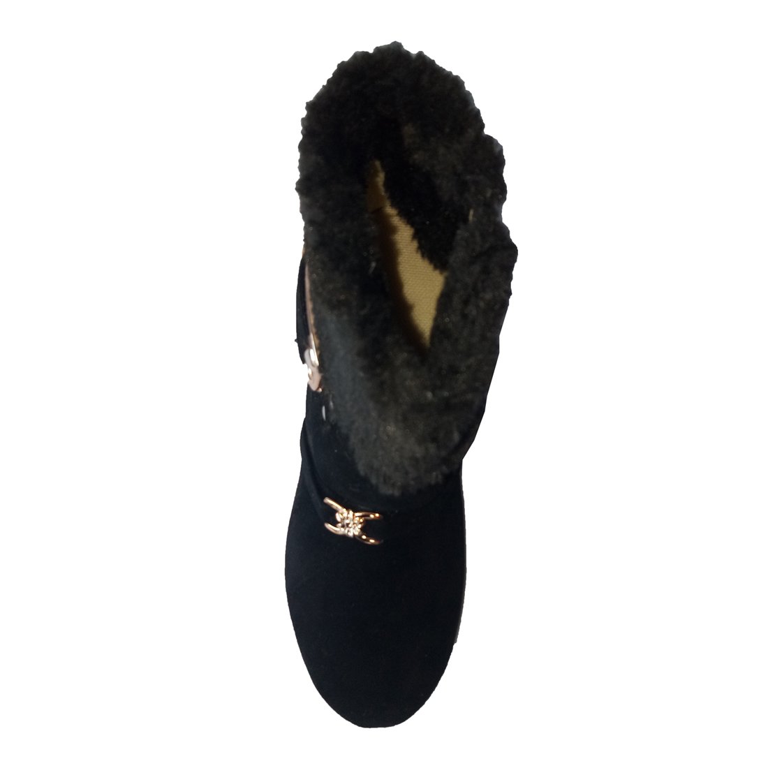 walk street buckle and fur style girls black boots (fur-boot)
