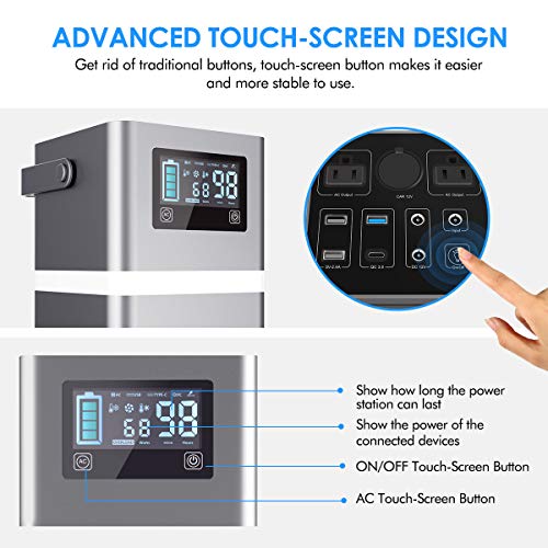 PRYMAX Portable Generator, 231Wh Portable Power Station with Touch-Screen Button&Mood Lighting,110V/200W Pure Sine Wave 2 AC Outlets,QC3.0 USB, Solar Generator for Home Use Camping Travel