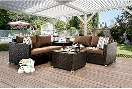 Muebles de América Marshall 6 piezas Patio seccionales Set en marrón