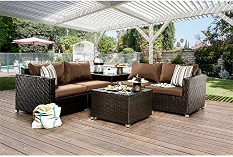 Muebles de América Marshall 6 piezas Patio seccionales Set en marrón