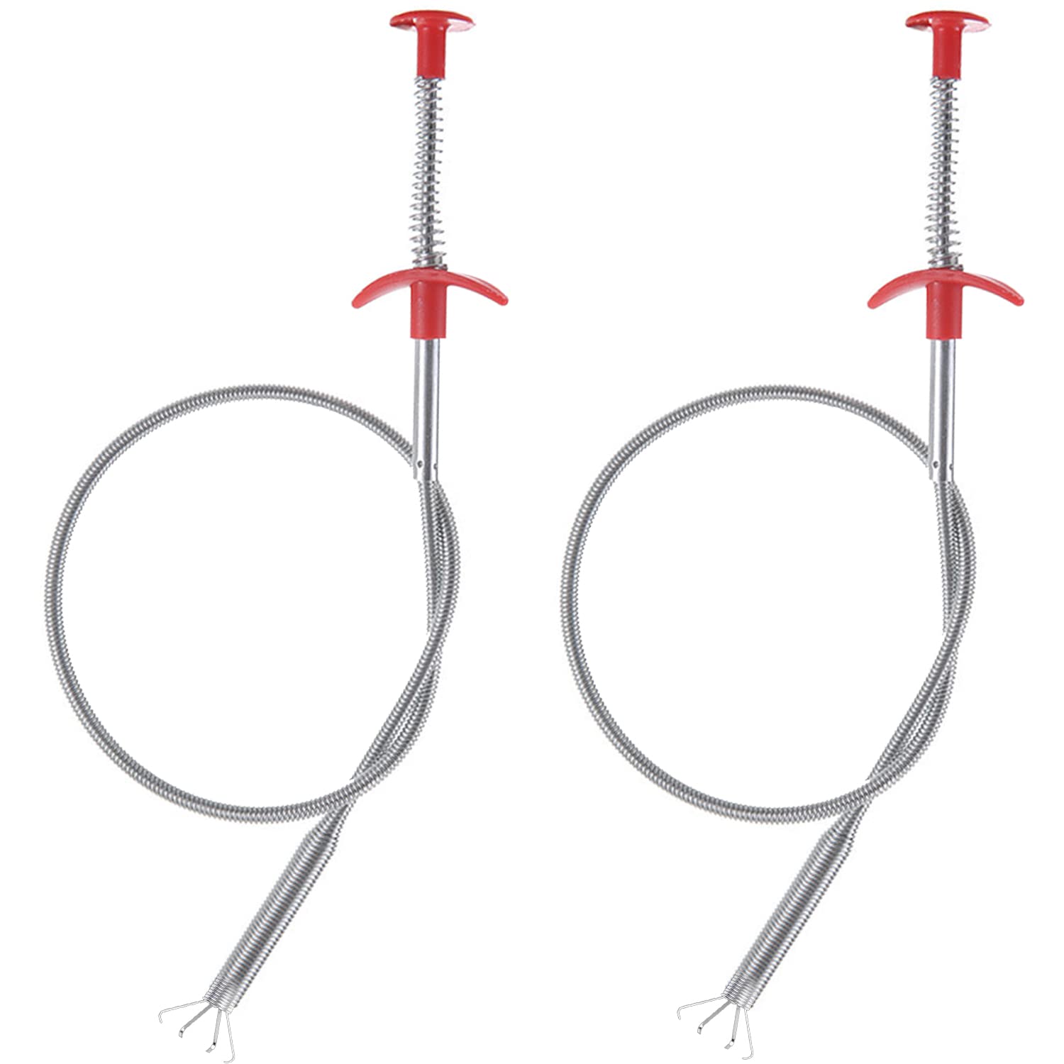 2 Pack Flexible Strong Drain Unblocker, 60 CM Drain Sink Unblocker Sink Drain Snake Grabber Spring Drain Hair Remover Tool for Kitchen Sink Bathroom Tub Toilet Drains (Grey)