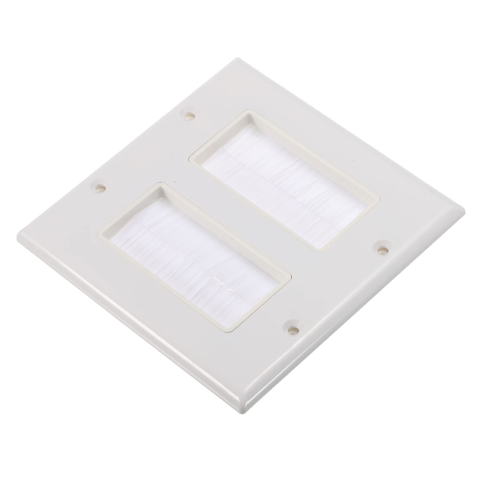 PATIKIL Brush Wall Plate Decoration Wall Panel Cable Pass Through Double Gang 114mmx114mm White for Low-Voltage Cables