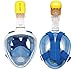 Snorkel Set : Full Face Snorkeling Mask + Adjustable Diving Fins (Blue, S/M)