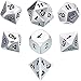 TecUnite 7 Die Metal Polyhedral Dice Set DND Role Playing Game Dice Set with Storage Bag for RPG Dungeons and Dragons D&D Math Teaching (Shiny Silver and Black)