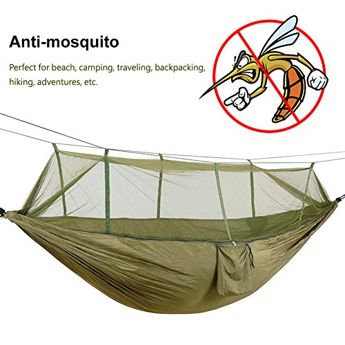 Camping Hammock, Rusee Mosquito Net Outdoor Hammock Travel Bed Lightweight Parachute Fabric Double Hammock For Indoor, Camping, Hiking, Backpacking, Backyard - Thumbnail 4