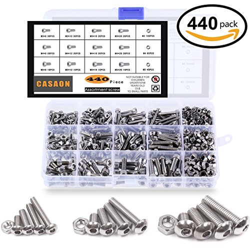 440pcs M3 M4 M5 304 Stainless Steel Precise Metric Allen Hex Head Cap Self Tapping Screws and Nuts Handy Assortment Kit with Box, Round Flat Socket Bolts and Nuts Set - Thumbnail 6