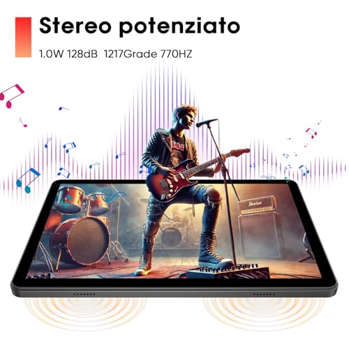 Raemond Android 15 10.1 Inch Tablet with Keyboard, Octa-Core T30, 18GB RAM, 128GB Memory up to 1TB TF, IPS Display 1280×800, WiFi 2.4G/5G, BT 5.2, GPS, Face ID, USB-C, 6000mAh Battery, Black
