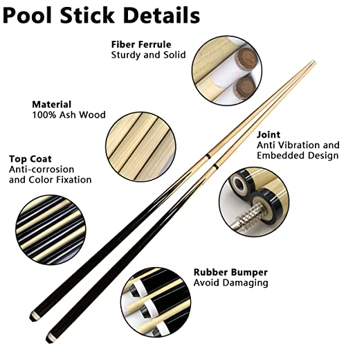 Pool Cue Stick 2 Piece Billiard Cue Sticks with 13mm Tip | Heavy Hitter Jump Break Cue Lightweight Portable Wooden Cue Stick Hand Painted Billiard Sticks for House Bar Club Men Women